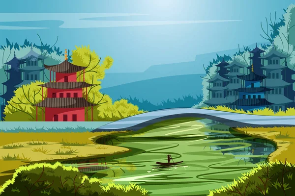 Hermoso paisaje paisajístico de la China rural — Vector de stock