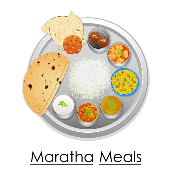 Plate full of delicious Maratha Meal — Stock Vector