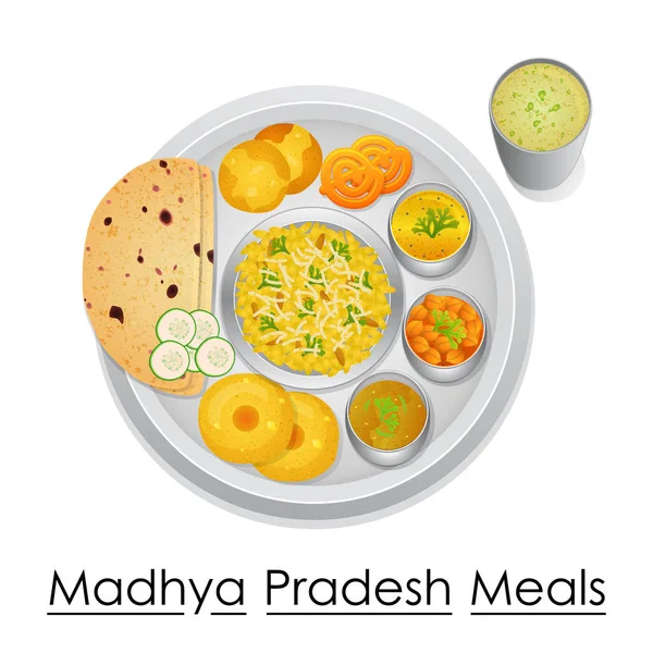Talíř plný lahodné jídlo Madhya Pradesh — Stockový vektor