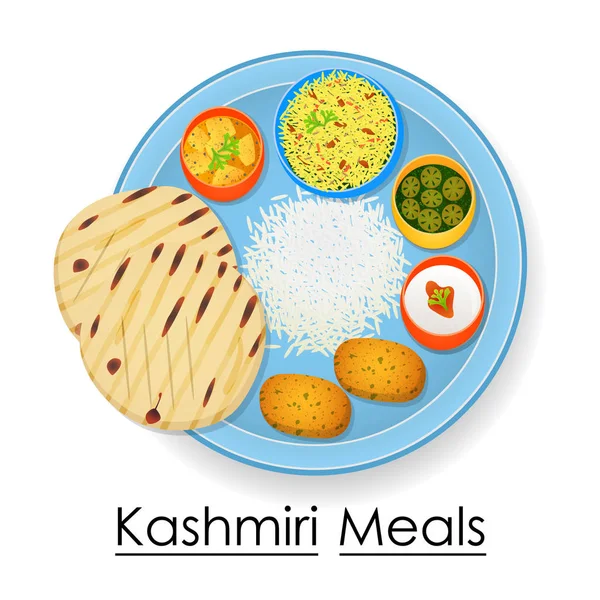 Teller voller köstlicher Kaschmir-Mahlzeiten — Stockvektor