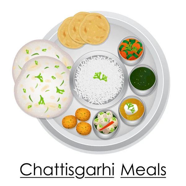 Talíř plný lahodné jídlo Chhattisgarhi — Stockový vektor