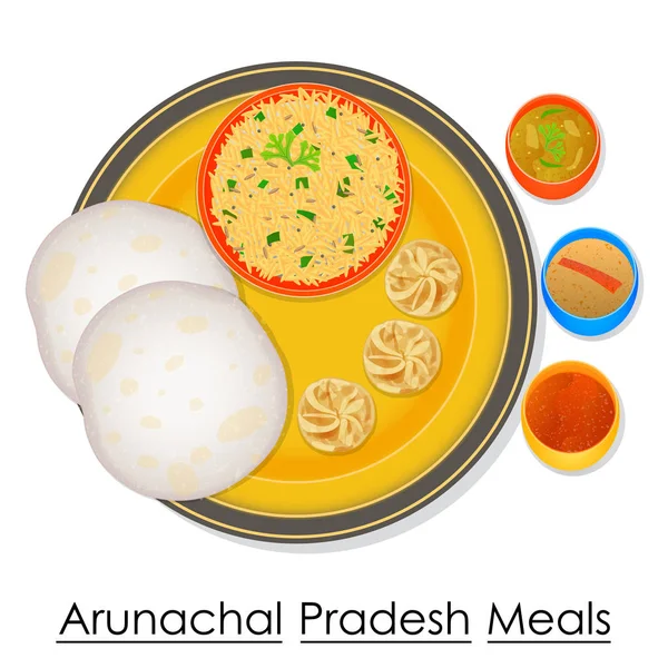 Talíř plný lahodné jídlo Arunachal Pradesh — Stockový vektor