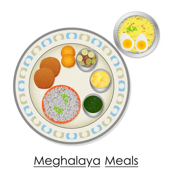 Teller voller leckerer Meghalaya-Mahlzeit — Stockvektor