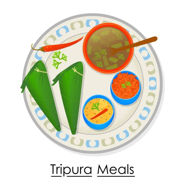 Teller voller köstlicher Tripura-Mahlzeit — Stockvektor