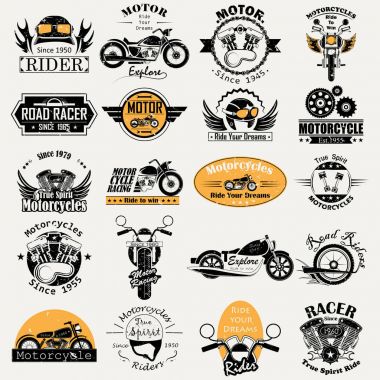 Retro Motor Bike Racer etiket etiket etiket reklam için