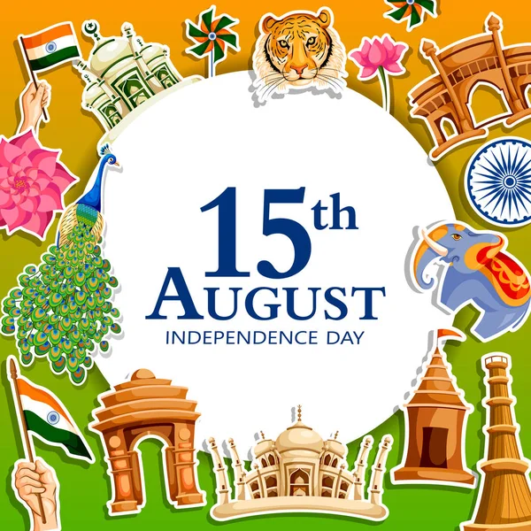 Indické trojbarevné pozadí pro 15. srpna Happy Independence Day of India — Stockový vektor