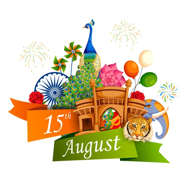 Beroemde monument van India in de Indische achtergrond voor Happy Independence Day — Stockvector