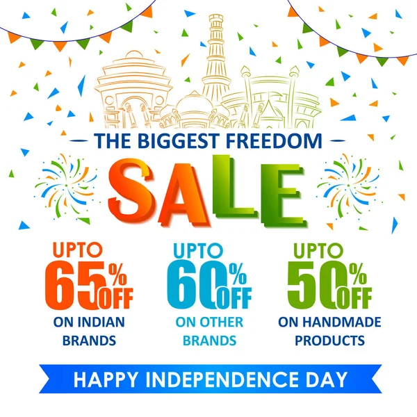 Verkaufsförderung und Werbung für den 15. August, glücklicher Unabhängigkeitstag Indiens — Stockvektor
