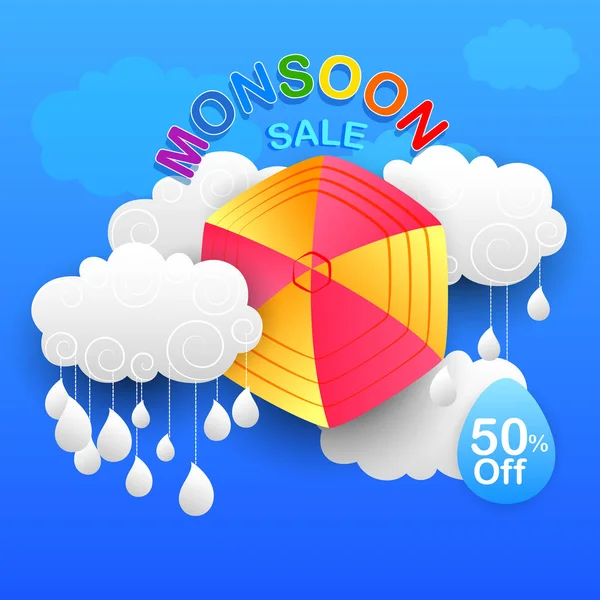 Oferta de venta de monzón feliz banner promocional y publicidad — Vector de stock