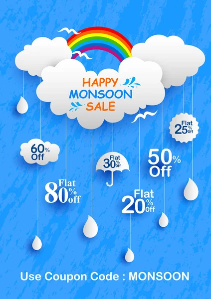 Oferta de venta de monzón feliz banner promocional y publicidad — Vector de stock