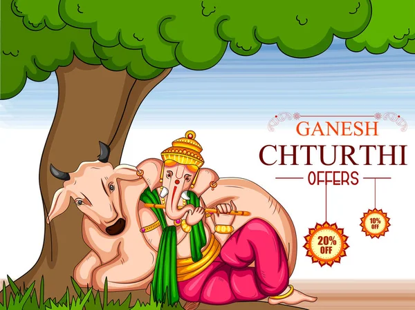 Κύριος Ganapati φεστιβάλ αγορών ΠΩΛΕΙΤΑΙ ευτυχισμένη Ganesh Chaturthi προσφορά προώθηση εντύπου φόντο — Διανυσματικό Αρχείο