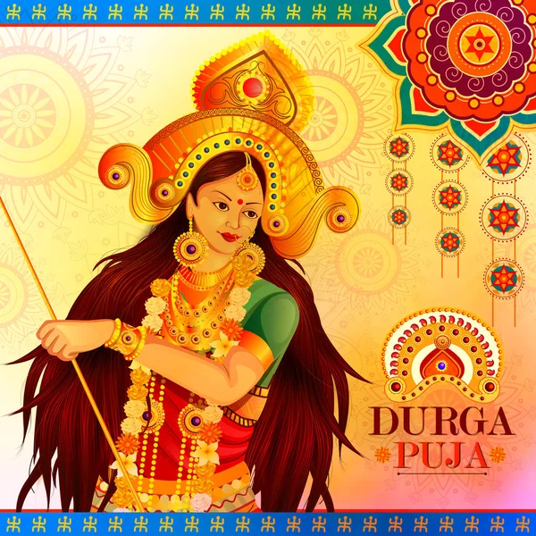 Happy Durga Puja fundo do festival para férias na Índia Dussehra —  Vetores de Stock