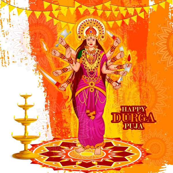 Happy Durga Puja Festival Hintergrund für Indien-Urlaub Dussehra — Stockvektor