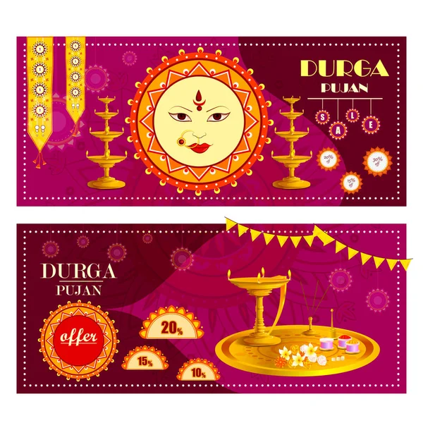 Feliz Durga Puja festival Venta Y Promoción de fondo para la India vacaciones Dussehra — Vector de stock