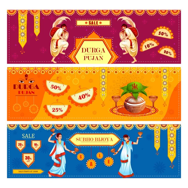 Mutlu Durga Puja festival satış ve promosyon için arka plan Hindistan tatil Dussehra — Stok Vektör