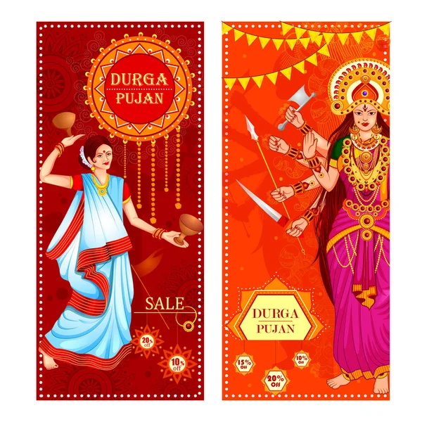 인도 휴일 Dussehra 행복 Durga Puja 축제 판매 및 홍보 배경 — 스톡 벡터