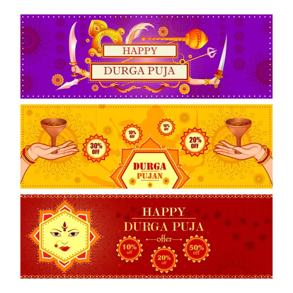 Gelukkige Durga Puja festival verkoop en promotie achtergrond voor India Vakantie Dussehra — Stockvector