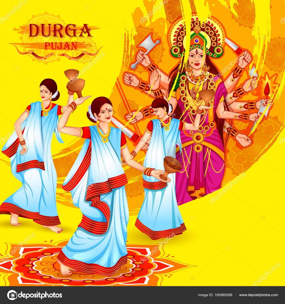 Happy Durga Puja festival background for India holiday Dussehra ⬇