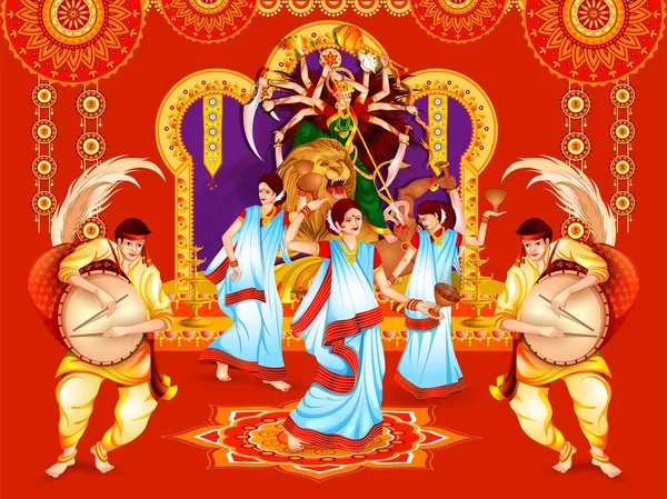 Feliz festival Durga Puja fondo para vacaciones en la India Dussehra — Vector de stock