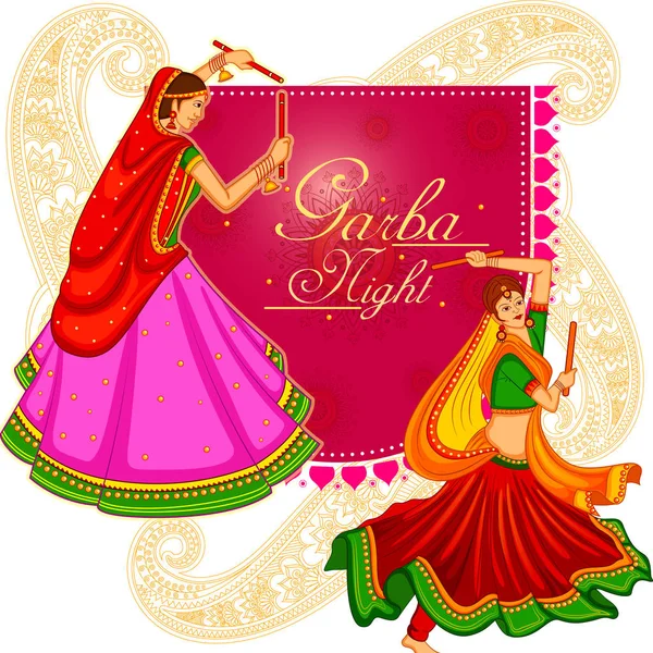 Personer som utför Garba dans på affisch banner design för Dandiya Night — Stock vektor