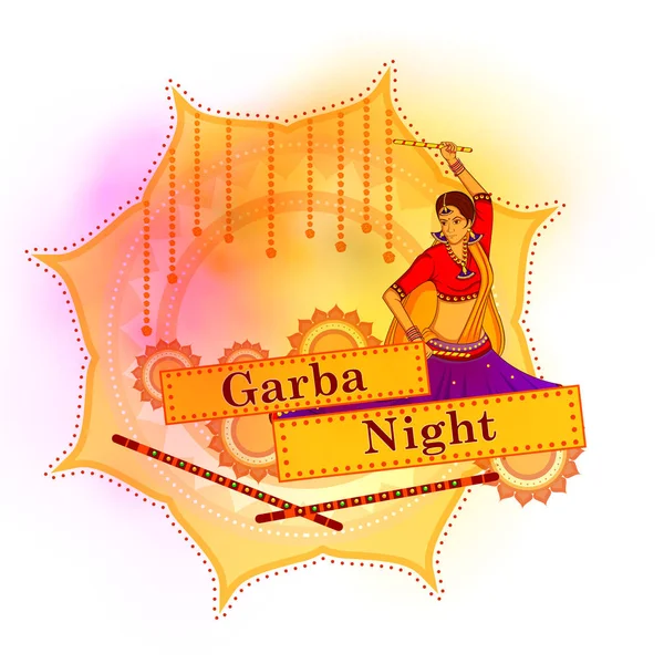 İnsanlar Dandiya Gecesi için poster pankartıyla Garba dansı yapıyorlar.