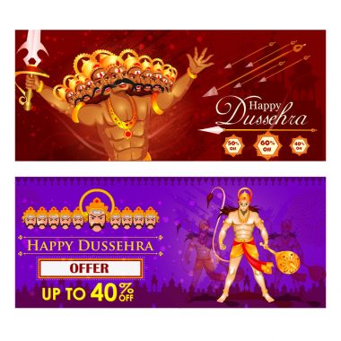 Ravana ve mutlu Dussehra Festivali'nde Hindistan Hanuman