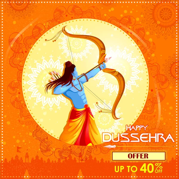 Lord Rama matando Ravana em Happy Dussehra oferta festival — Vetor de Stock