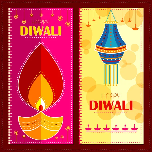 Dekorerad Diya för Happy Diwali festival semester firande av Indien hälsning bakgrund — Stock vektor