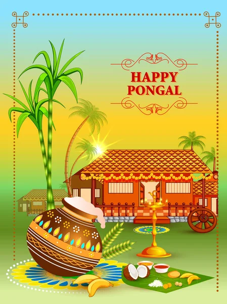 Feliz fiesta Pongal festival celebración fondo — Vector de stock