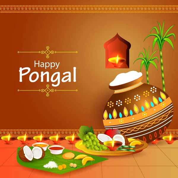 Feliz fiesta Pongal festival celebración fondo — Vector de stock