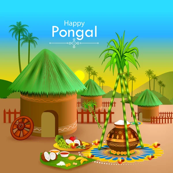 Feliz fiesta Pongal festival celebración fondo — Vector de stock