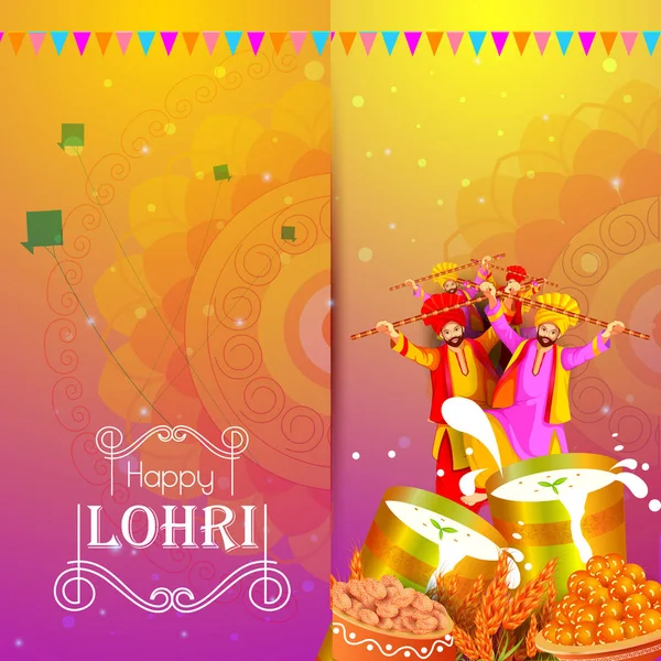 Boldog Lohri holiday Fesztivál, Punjab India — Stock Vector