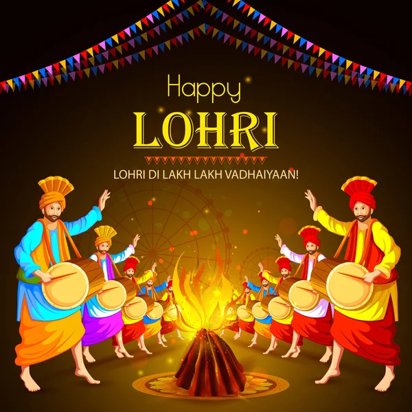 펀 잡 인도의 해피 Lohri 휴일 축제 — 스톡 벡터