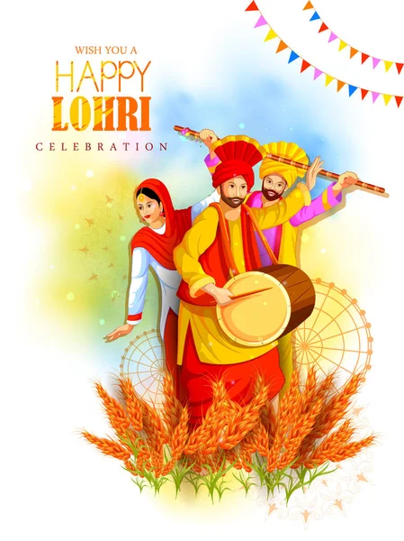 펀 잡 인도의 해피 Lohri 휴일 축제 — 스톡 벡터