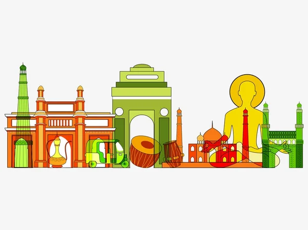 Famoso monumento de la India sobre fondo tricolor indio — Vector de stock