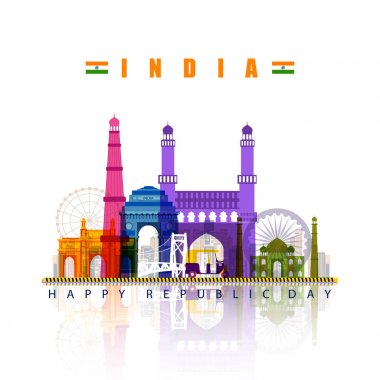 Ünlü anıt of India üç renkli Hint arka plan üzerinde