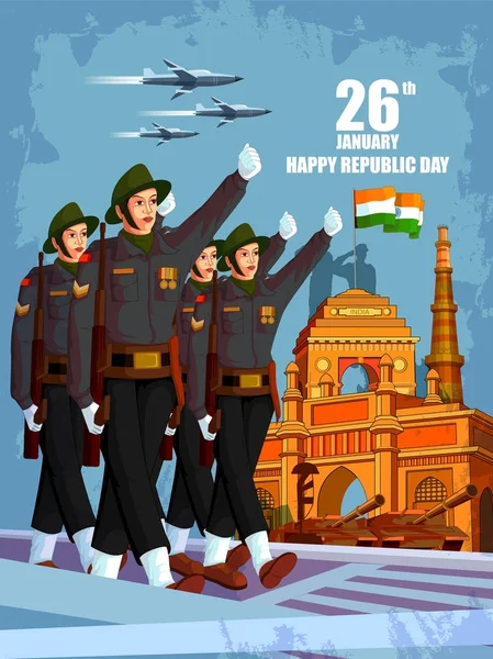 Armée indienne avec drapeau pour le Happy Republic Day of India — Image vectorielle