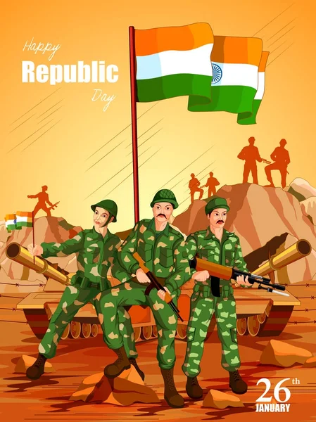 Индийская армия с флагом в честь Дня Республики Индии — стоковый вектор