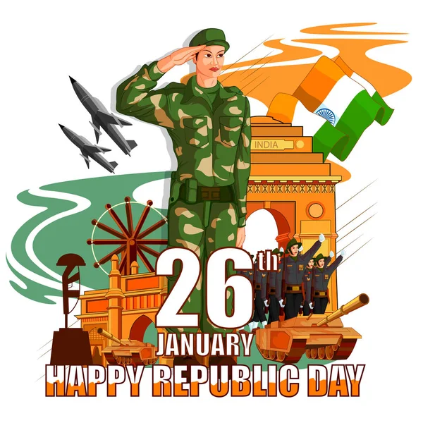 Indiase leger met vlag voor Happy Republiek dag van India — Stockvector