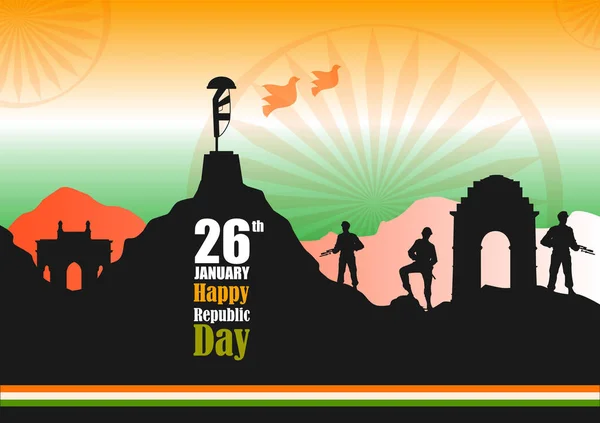 Indische Armee mit Fahne zum fröhlichen Tag der Republik Indien — Stockvektor
