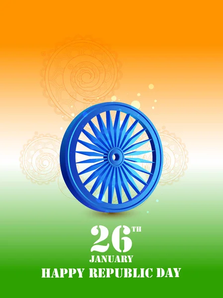 Ashoka Chakra wiel op tricolor achtergrond voor 26 januari dag van de Republiek van Iindia — Stockvector