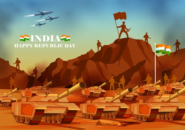 Indiase leger met vlag voor Happy Republiek dag van India — Stockvector
