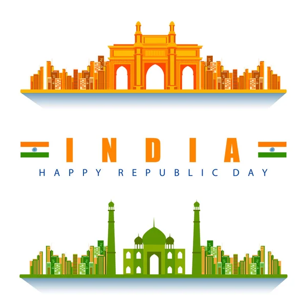 Famous monument of India on tricolor Indian background — Stock Vector