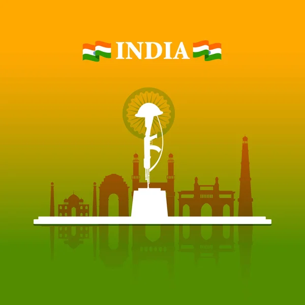 Beroemde monument van India op tricolor Indiase achtergrond — Stockvector