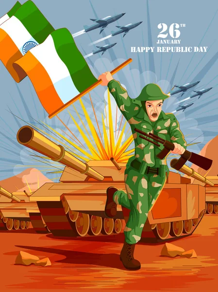 Indische Armee mit Fahne zum fröhlichen Tag der Republik Indien — Stockvektor