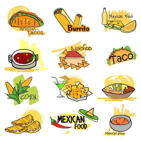 Mexican cuisine delicious food and starter — Stock Vector