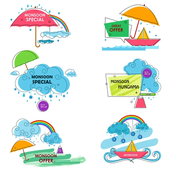 Happy Monsoon Offerta di vendita banner promozionali e pubblicitari — Vettoriale Stock