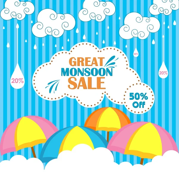 Bannière promotionnelle et publicitaire Happy Monsoon Sale Offer — Image vectorielle