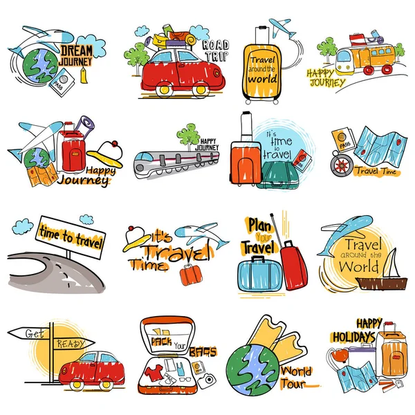 Vakantie en Travel Vacation label label sticker voor advertentie — Stockvector