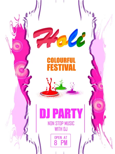 India Festival of Color Happy Holi DJ Party background — Stock Vector